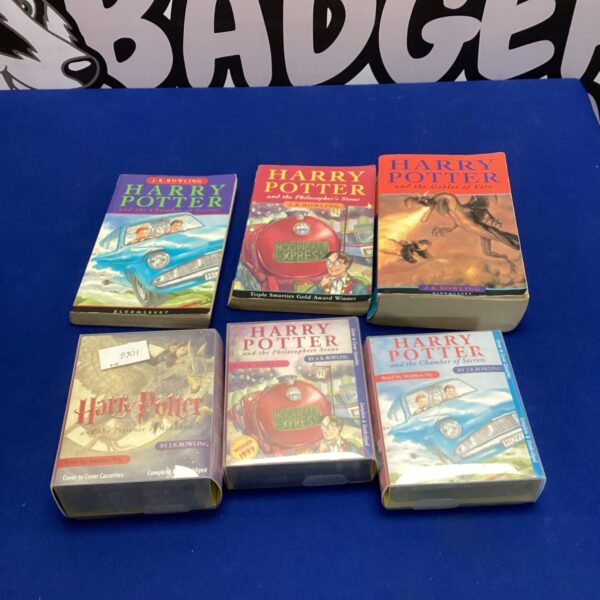 Vintage Harry Potter audiobooks on cassette tape collection.