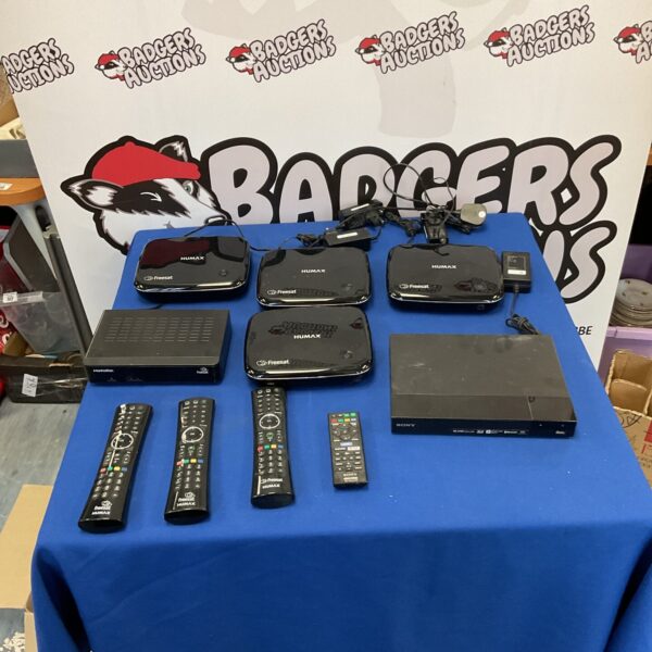 Lot of Humax freesat boxes and media players for home entertainment.