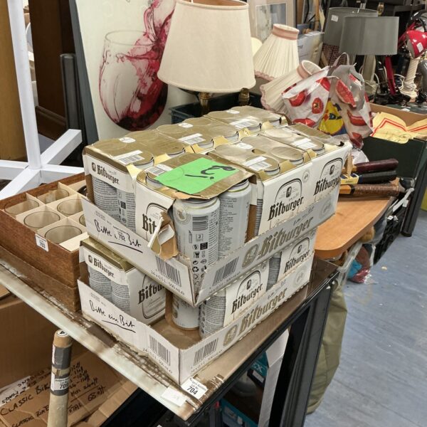 Two cases of Bitburger beer, collectible beer memorabilia.