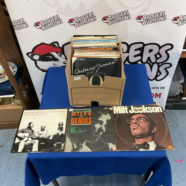 Stack of vintage jazz and blues LP records for collectors.