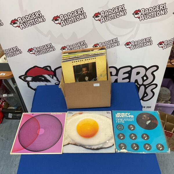 Vintage jazz LP records collection featuring Jimmy Smith vinyl.