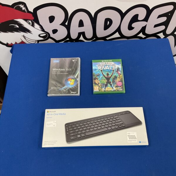 Microsoft All-in-One Media Keyboard with sealed Windows Vista and Xbox One game.