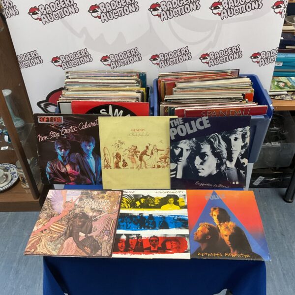 Lot of vintage prog rock vinyl records from the 1970s.