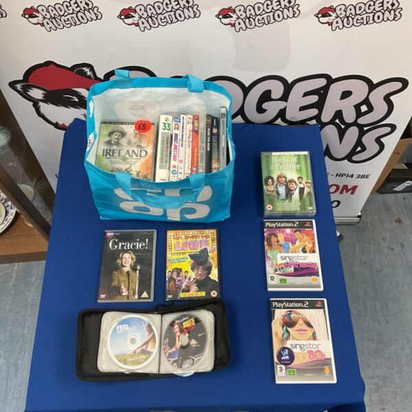 PS2 Singstar games and DVD lot for karaoke and gaming.