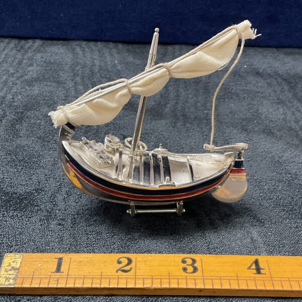 Detailed Saachetti silver sailing boat with enamel accents.