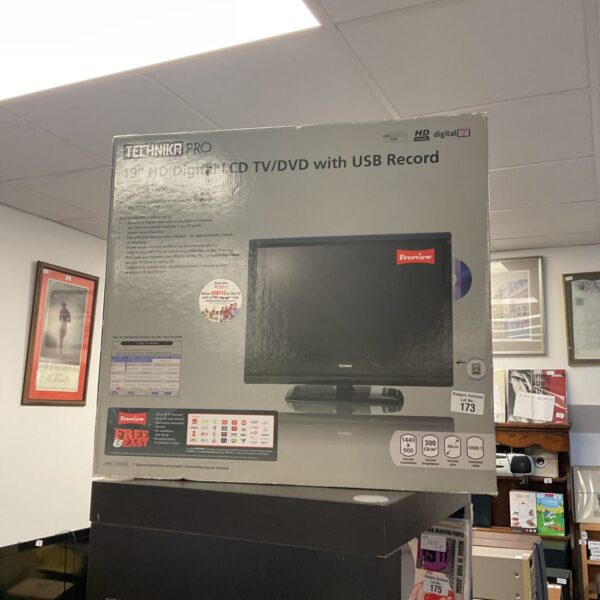 Front view of a Technika Pro 19 inch LCD TV with DVD player.