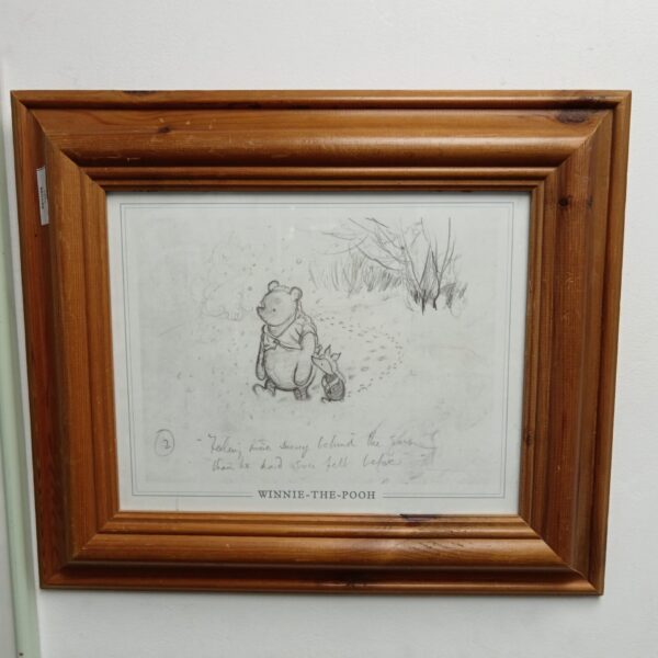 Framed Winnie the Pooh and Piglet vintage illustration print.