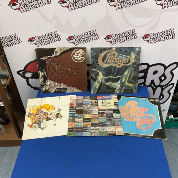 Collection of vintage Chicago LP records for music collectors.