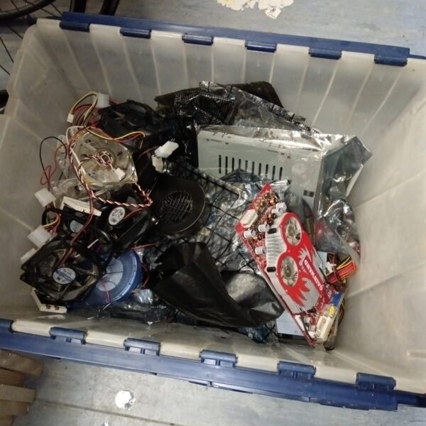 Mixed lot of computer hardware components including graphics cards.