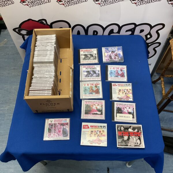 Box of Dreamboats and Petticoats CDs and other music.