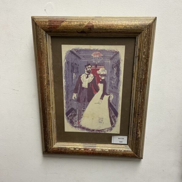 Vintage Edward Gorey lithograph print of a squire and maid.