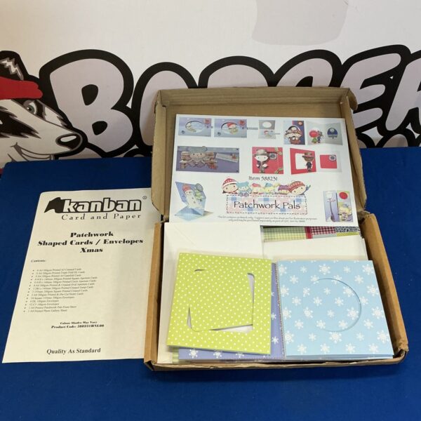 Kanban Patchwork Pals Christmas card kit with festive design.