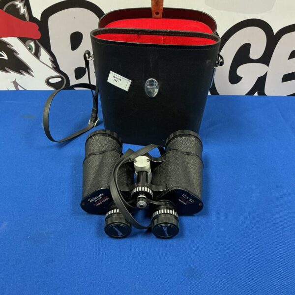 Vintage Pathescope 10x50 binoculars with original carrying case.