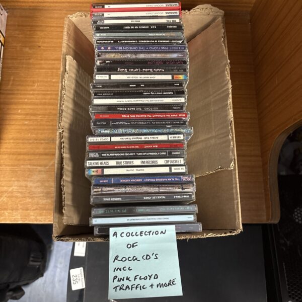 Rock CD collection featuring Pink Floyd and Traffic albums.