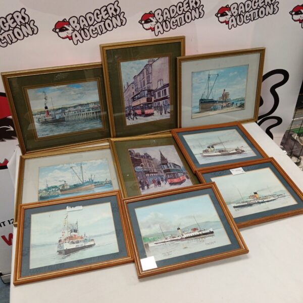 Lot of nine vintage steam boat prints by Martin Conway and other artists.
