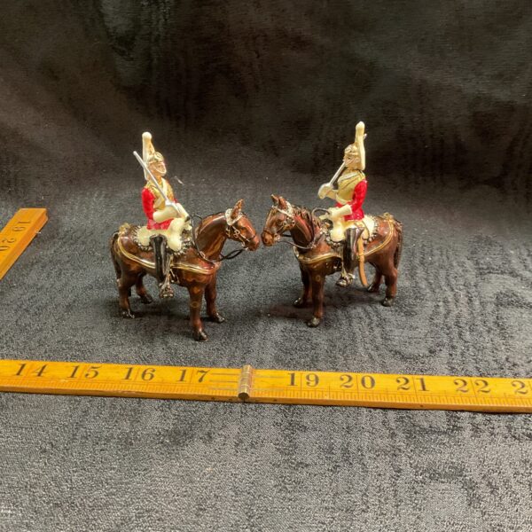 Detailed diecast Mounted Lifeguard figures on horseback.