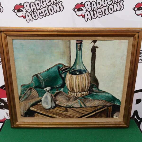 Vintage still life oil painting of interior scene with pepper mill.