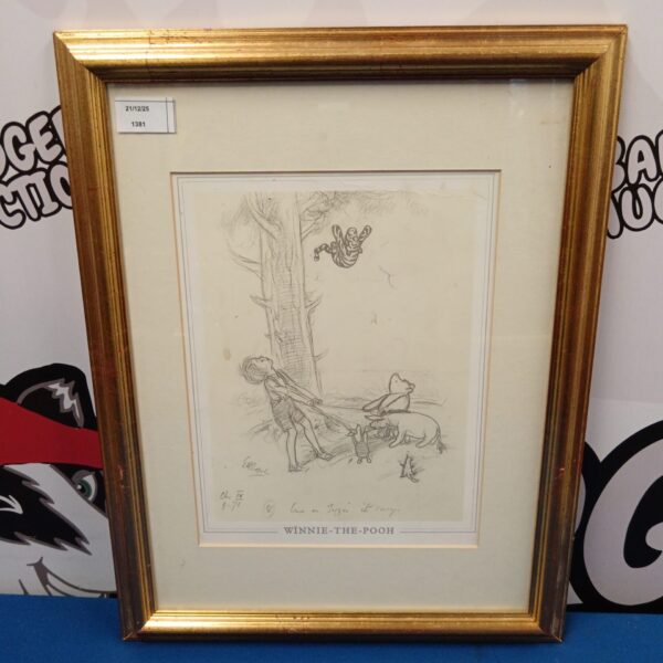 Vintage Winnie the Pooh nursery print by E H Shepard illustration.