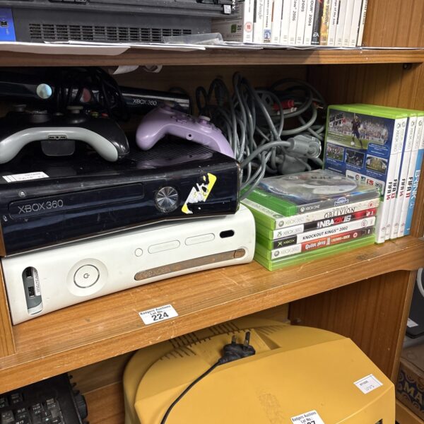 Xbox 360 console bundle with games and Kinect sensor.