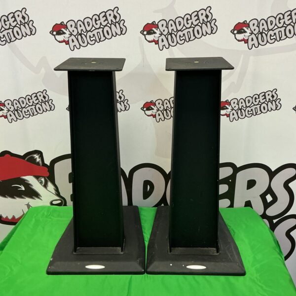 Black Atacama speaker stands, a pair for home audio.