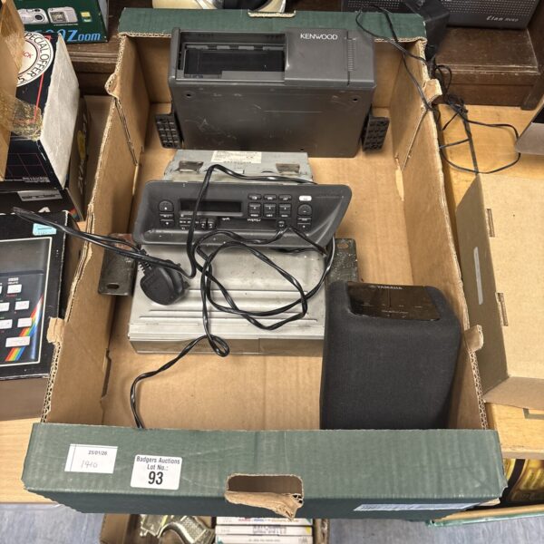 Lot of vintage car stereo players and Yamaha wx-010 speaker.