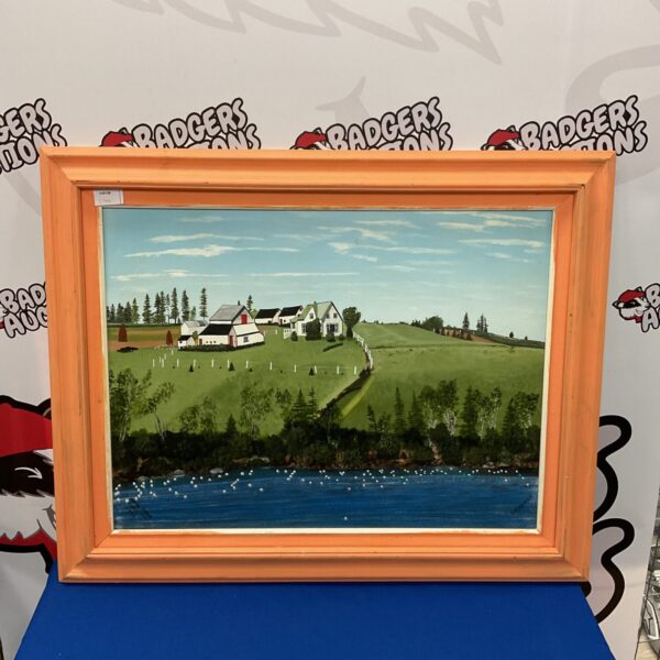 Vintage L W Brammer oil painting of a Stanley River landscape with mussel fishing.