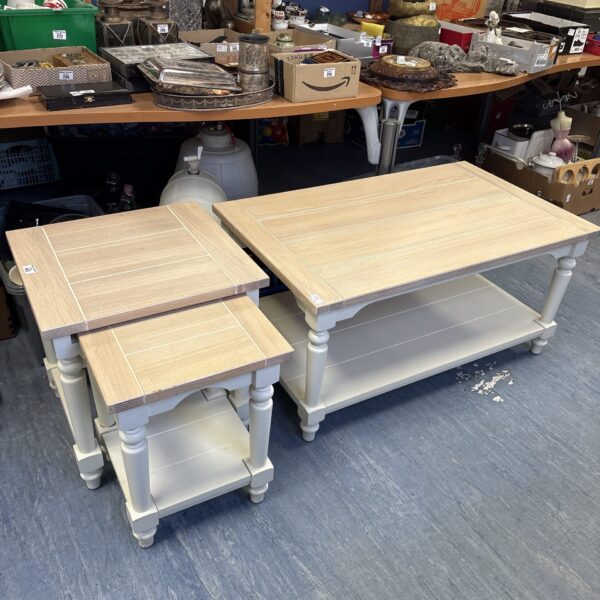 Laura Ashley Dorset coffee table set in cream and wood.