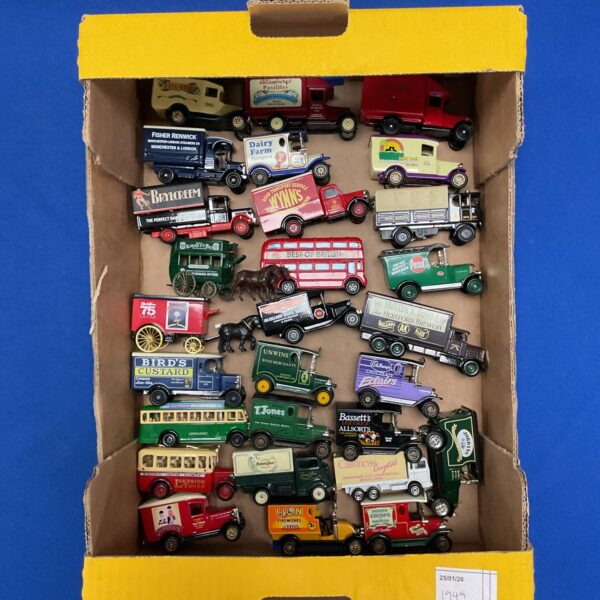 Lledo diecast van collection featuring various advertising brands.