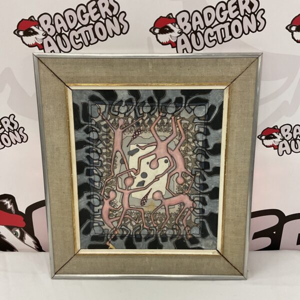 Vintage surrealist oil painting with abstract figural study on canvas.