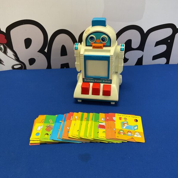 Front view of a vintage Tomy Talking Tutor Robot, a classic 1980s educational toy.