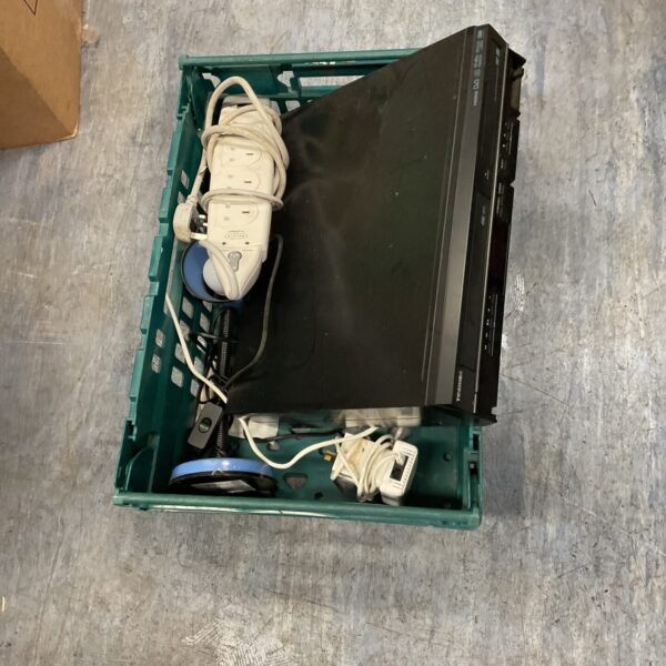 Silver Toshiba VHS DVD combi player in a mixed lot with extension lead.