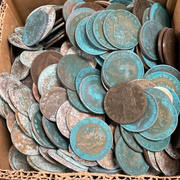 Lot of aged vedrigree copper coins for collectors.