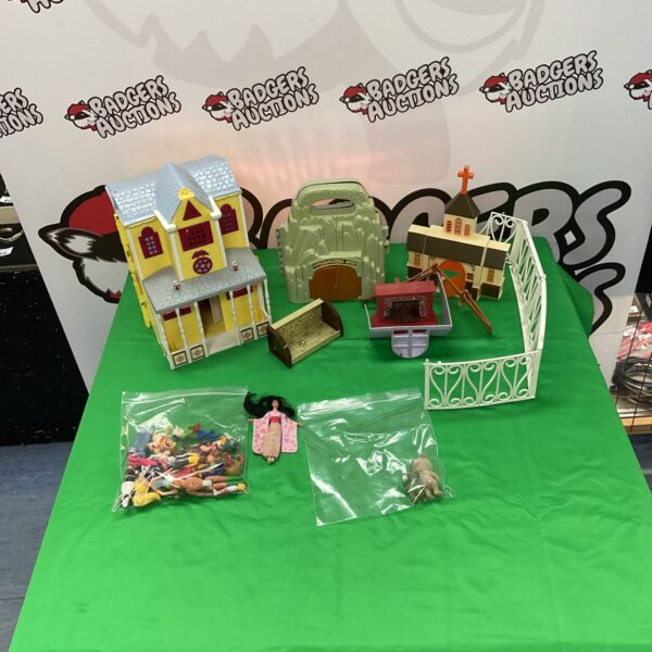 Vintage playset collection with Archie Comics house and figures.