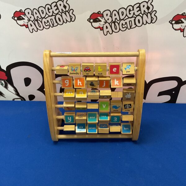 Vintage wooden alphabet abacus, colourful educational toy for children.