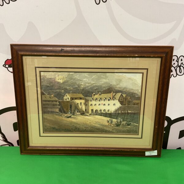 Early 20th-century watercolour painting of a quaint fishing village.