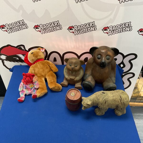 Vintage wooden bears and TY toys collectible lot.