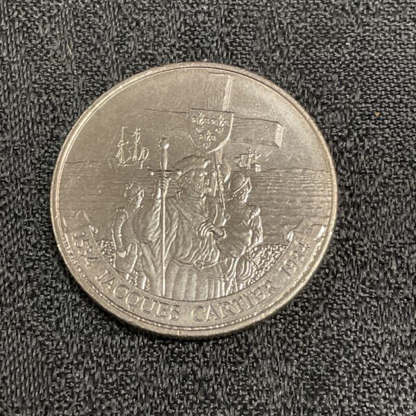1984 Canadian Jacques Cartier dollar coin, detailed portrait.