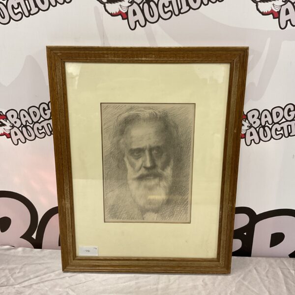 Vintage Alphonse Legros lithograph portrait of a bearded man.