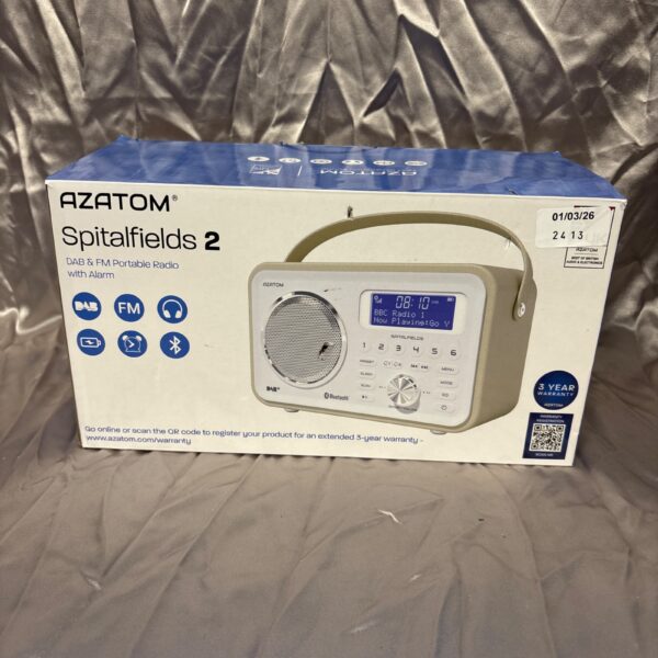 Azatom Spitafields 2 DAB radio with clear display and controls.