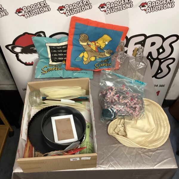 Vintage Bart Simpson cushions and mixed lights in a mixed lot.