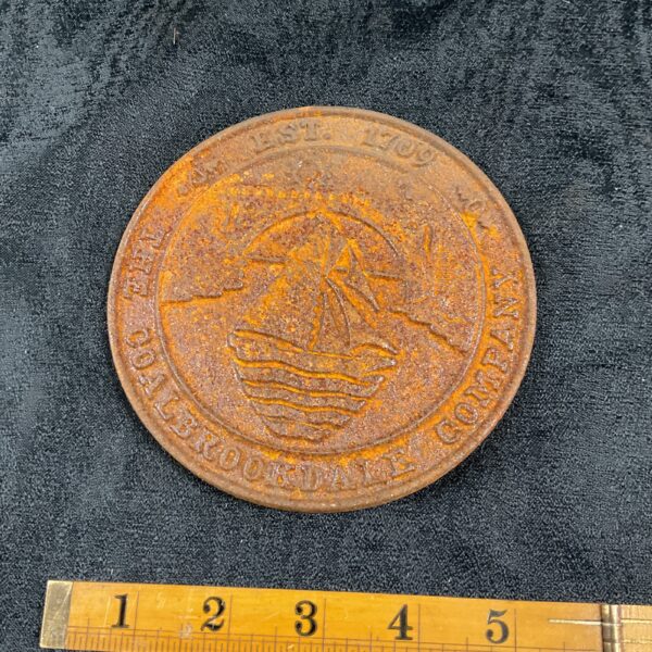 Antique Coalbrookdale plaque established 1709, cast iron historical relic.