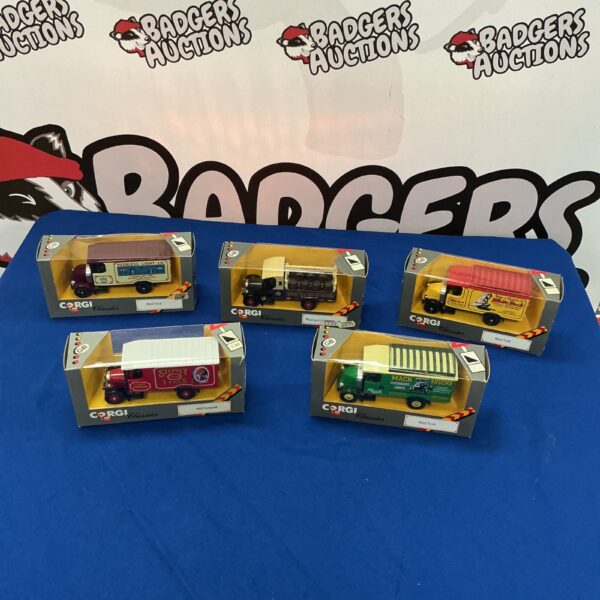 Lot of five Corgi diecast model lorries in boxes.