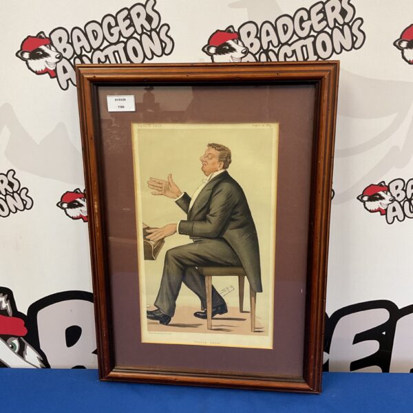 Antique Vanity Fair lithograph of Corney Grain, a Victorian caricature print.