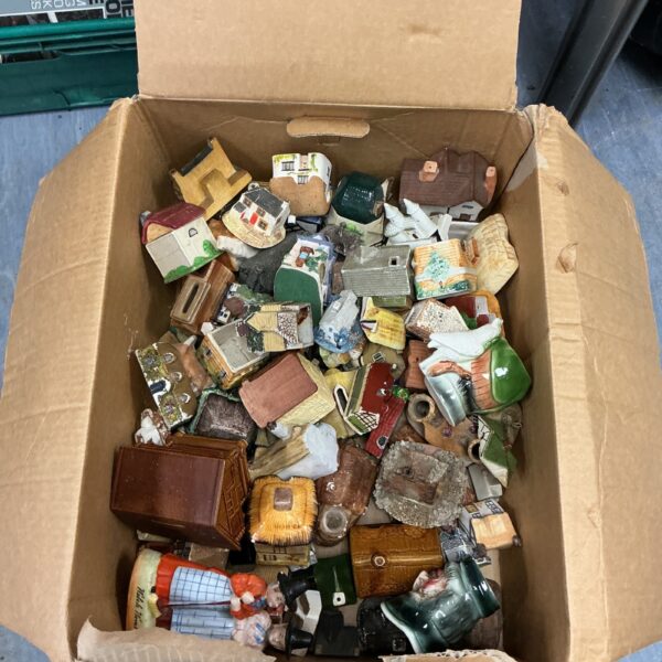 Large lot of vintage cottage ornaments and miniature figurines for collectors.