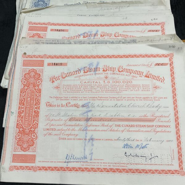 Cancelled Cunard Steam Ship Company share certificate, Victorian ephemera.
