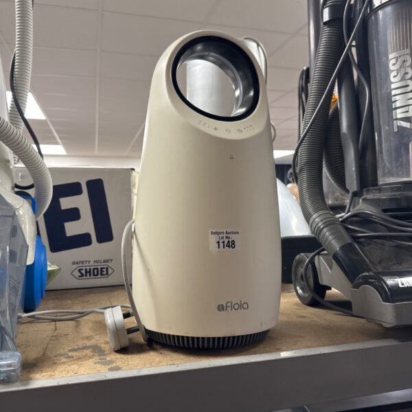 Front view of a white Floia air purifier machine.