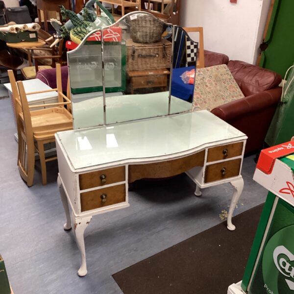 walnut dressing table with trifold mirror