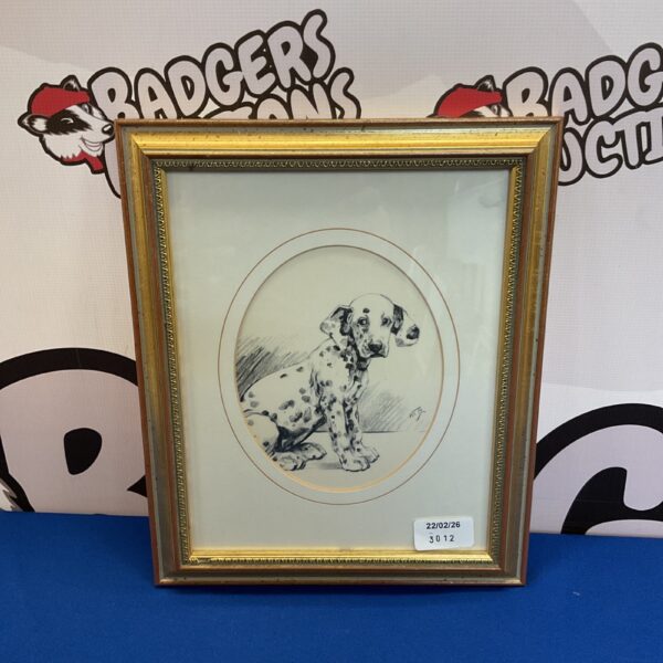 Vintage 1933 Kathleen Barker Dalmatian puppy lithograph print.