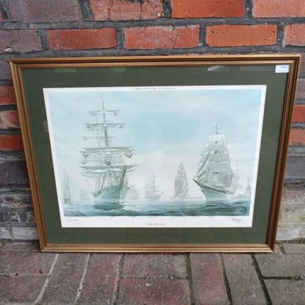 Kipp Soldwedel print of international ships in New York harbor, 1976.