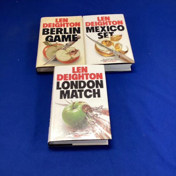 Len Deighton spy thriller trilogy books, *The Game*, *Set*, and *Match*.